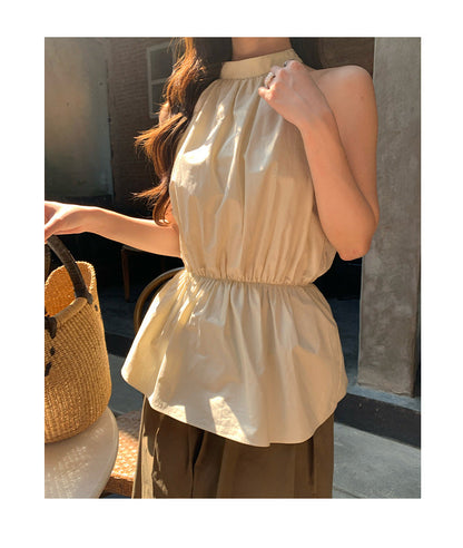 French minimalist temperament waist stand-up collar vest sleeveless top