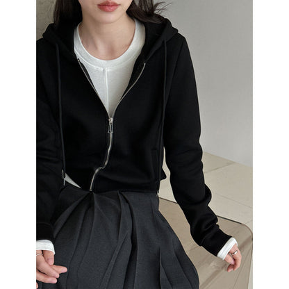 Korean hooded short zipper sports sweater women's early spring new casual versatile jacket