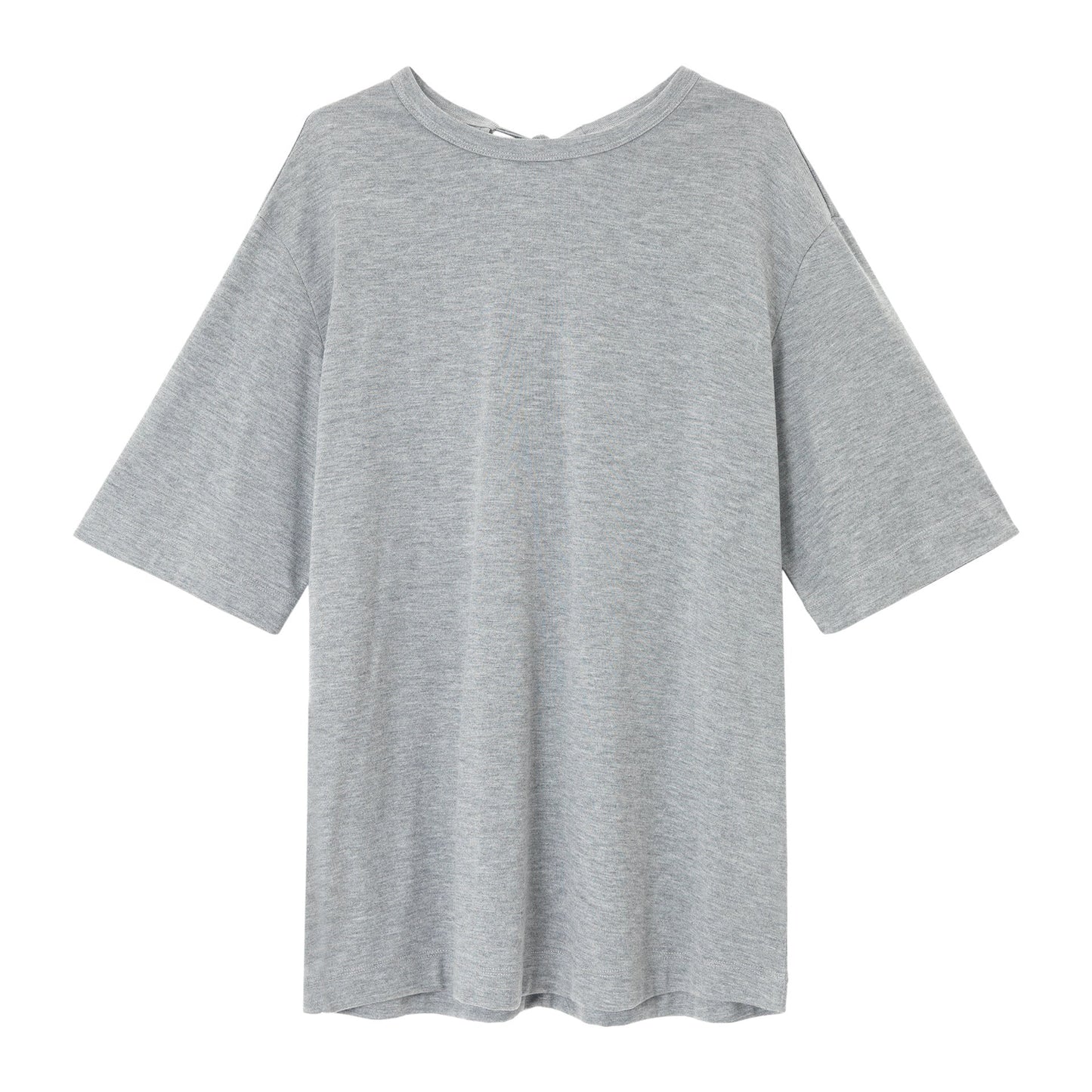 Autumn New Wool Blended Back Neck Split Strap Small Crew Neck Loose T-Shirt