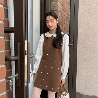 Sweet age reduction fake two-piece dress for women