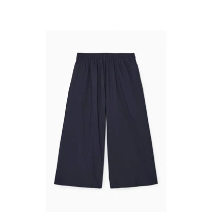 Navy blue stretch waist wide-leg pants
