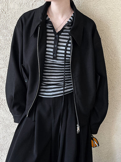 Autumn Maillard coat women's lapel shoulder zipper design loose versatile long-sleeved jacket