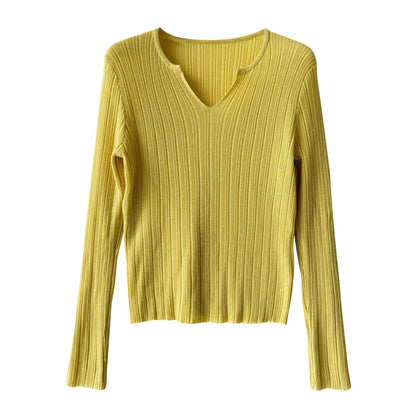 Pit strip knitted sweater women's spring new thin niche bottoming shirt with top T-shirt