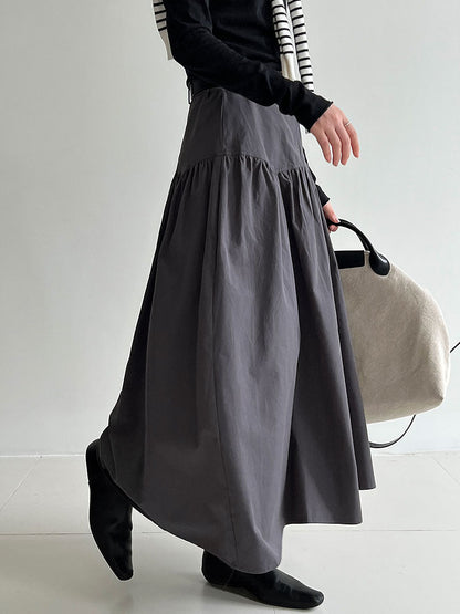 French waist seal shirred umbrella skirt women's new retro versatile high-waisted design sense slimming skirt