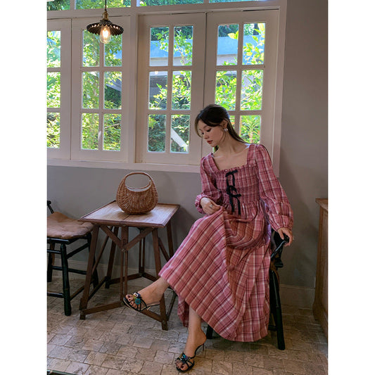 Literary retro gentle waist striped dress