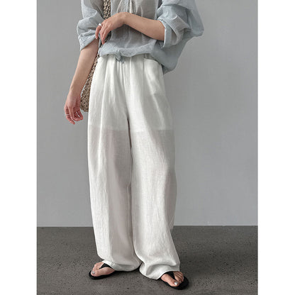 Tencel linen pendant elastic waist wide-leg pants women's 26 spring meat-covering and thin casual trousers
