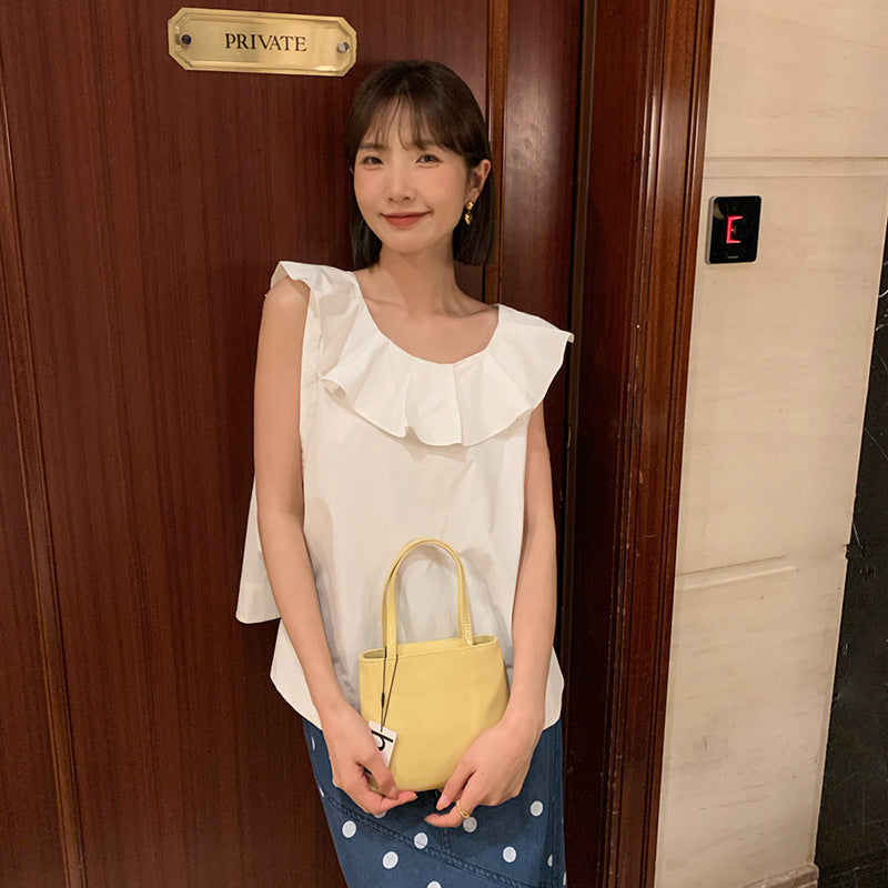 Women's Ruffle Lotus-Leaf Collar Lace-Up Sleeveless Cotton Top