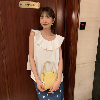 Women's Ruffle Lotus-Leaf Collar Lace-Up Sleeveless Cotton Top