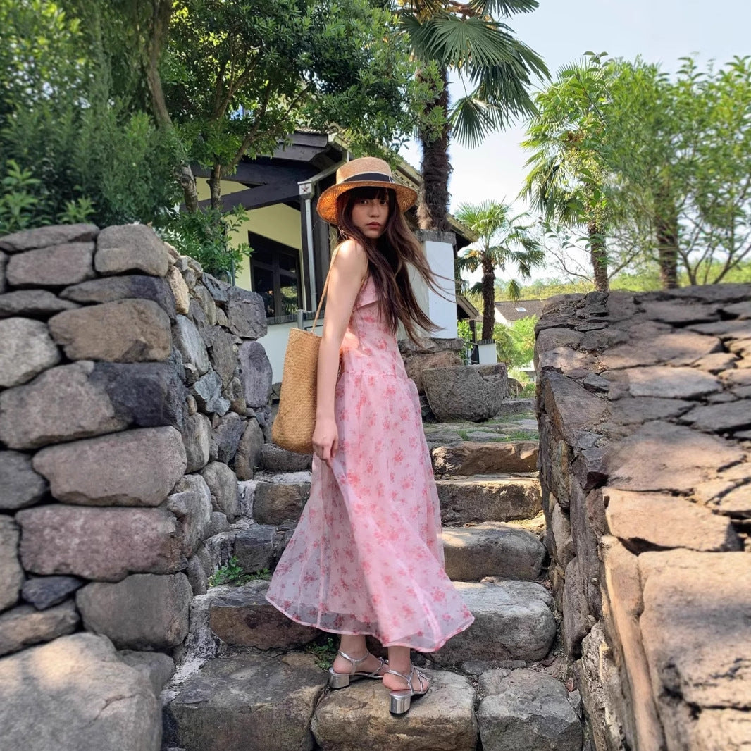 Women's Floral Print Off-Shoulder High-Waist Sleeveless Maxi Dress