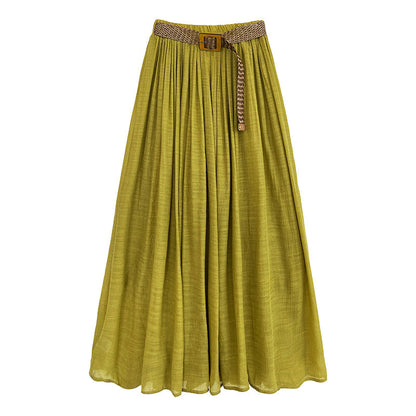 Gentle resort style drape solid color A-line large swing skirt women's summer 100 matching woven belt 9732