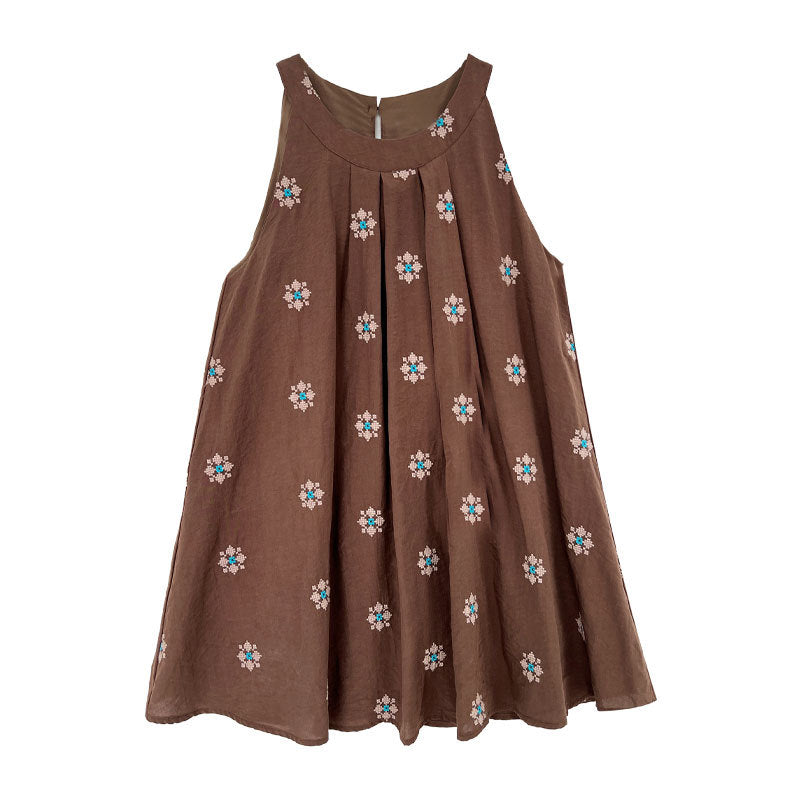 Heavy industry embroidery ~ Korean lazy sleeveless halterneck vest women's summer linen cut-out camisole top
