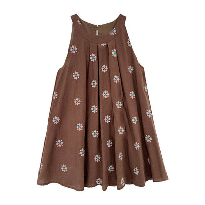 Heavy industry embroidery ~ Korean lazy sleeveless halterneck vest women's summer linen cut-out camisole top