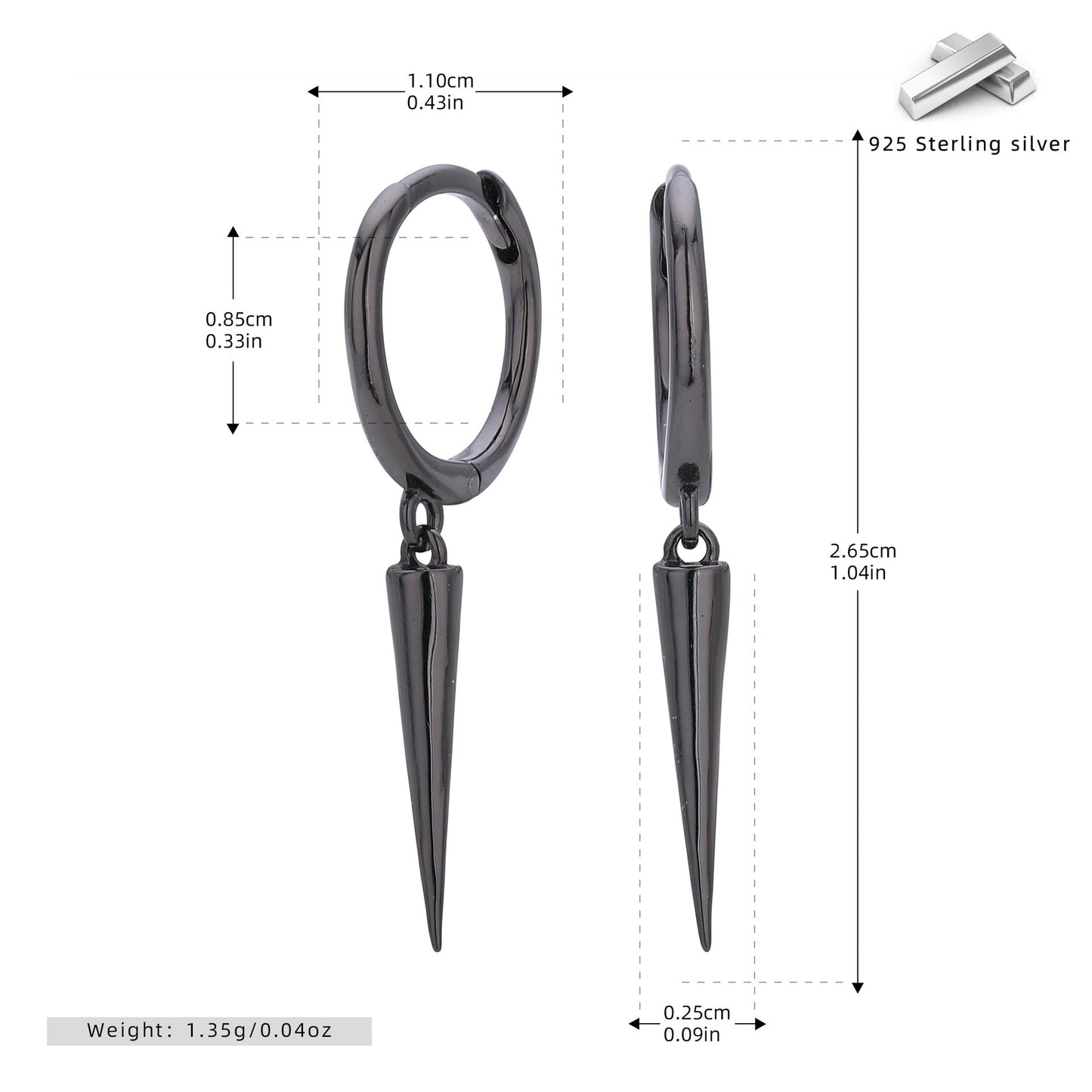 S925 Sterling Silver Ear Buckle Fashion Personality Conical Earrings