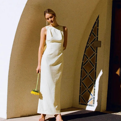 Women's new fashion strap long dress sexy halter bow halter slim dress