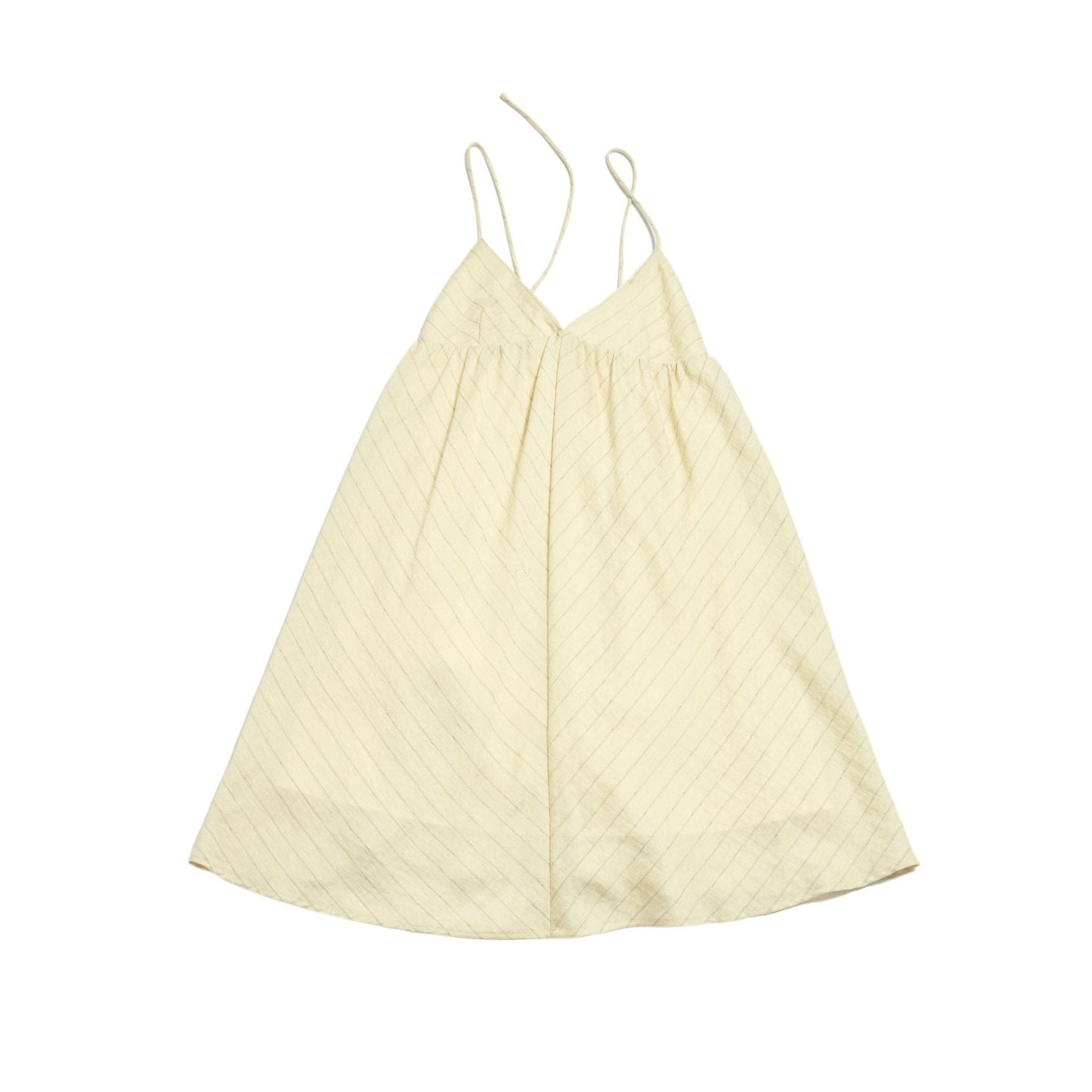 Summer casual V-neck hemp striped simple short double-root suspender dress