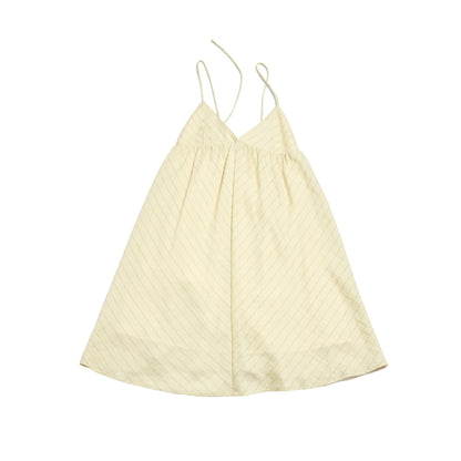 Summer casual V-neck hemp striped simple short double-root suspender dress