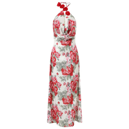 Fashionable resort style halterneck printed dress backless hot girl sexy dress