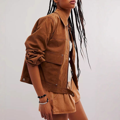 Brown Suede Maillard Jacket Women's Motorcycle Slim Fit Jacket