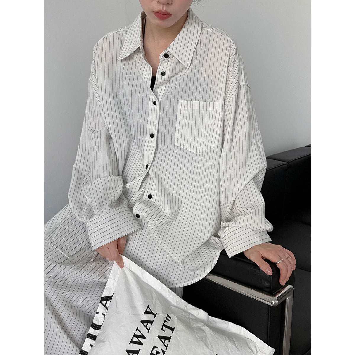 cotton and linen striped shirt + skirt of the same color