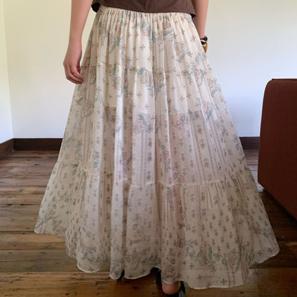 Floral A-Line Maxi Skirt with Elastic Waist
