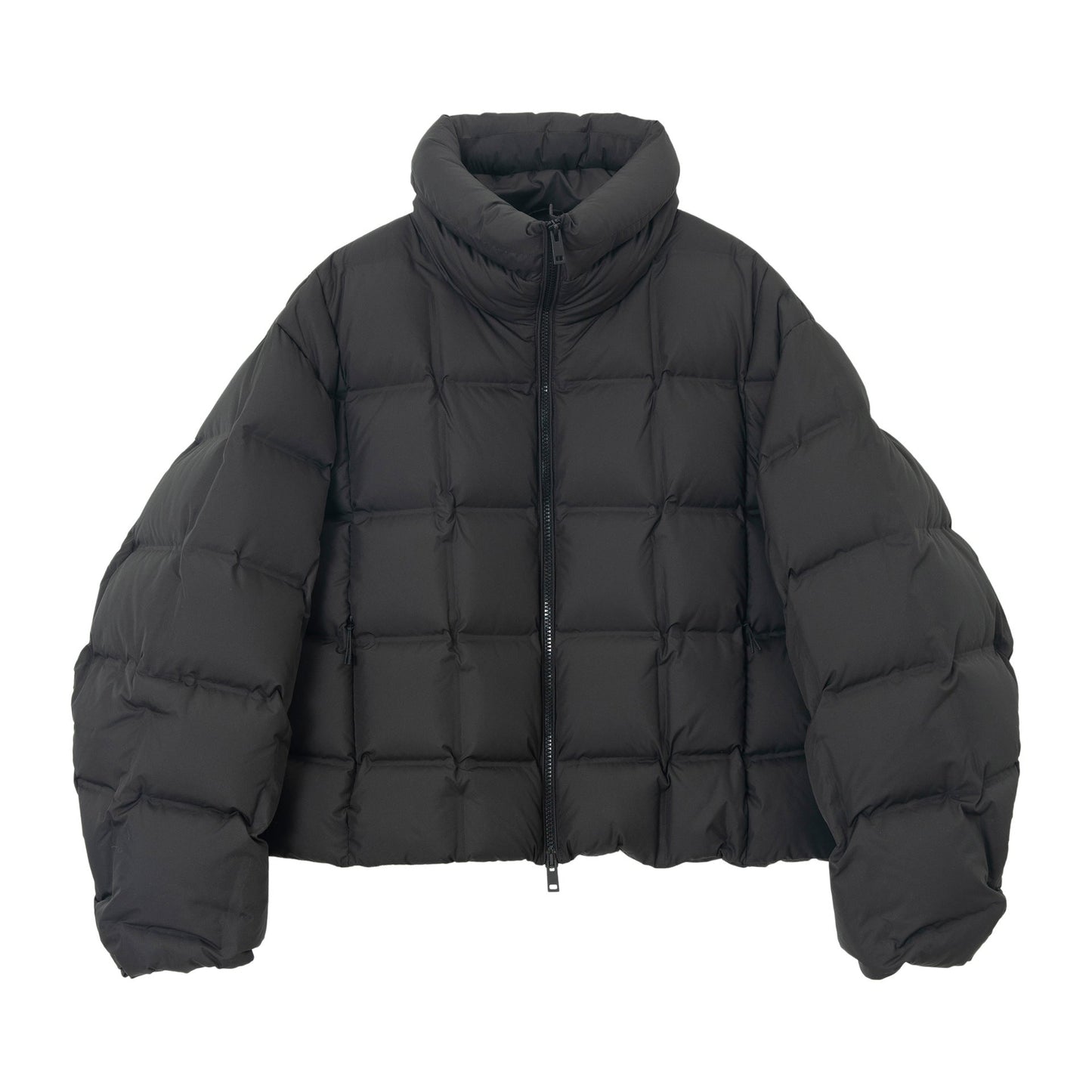 Winter high-density fit anti-down square grid direct charging stand-up collar no quilting line down jacket