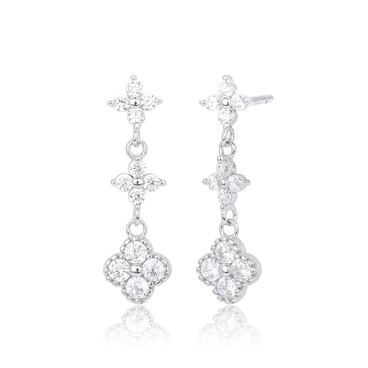 925 Sterling Silver Stud Earrings Color Zirconium Flower Earrings