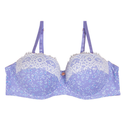 Sexy lace underwear nylon print breathable quick-drying small breasts gather and support women's bra set