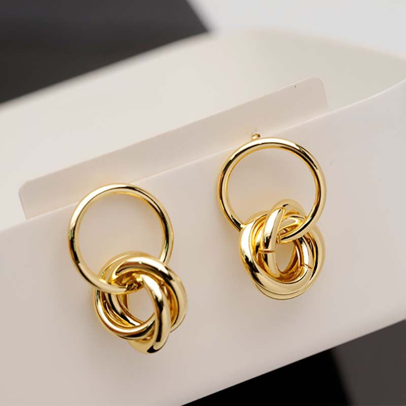 Wind gold circle geometric twist multi-layer twist earrings niche design sense fashionable versatile earrings