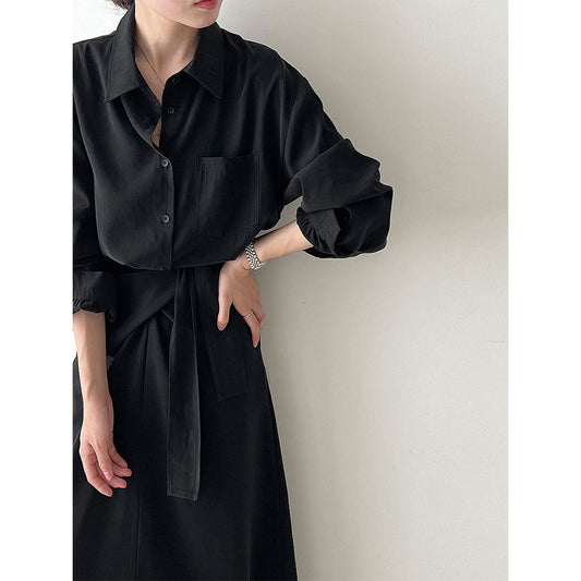 Korean intellectual gentle shirt strap dress women's autumn new irregular temperament long dress