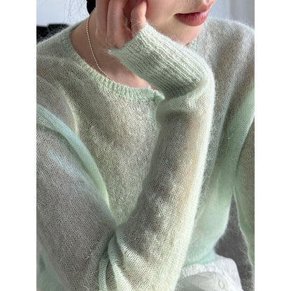 Early spring new mohair knitted cardigan women's thin slightly transparent gentle soft waxy outer coat