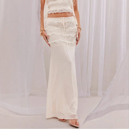 Women's French fashion new sexy suspender top skirt set lace lace two-piece set