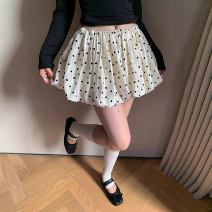 Sweet and spicy polka dot short skirt anti-light elastic waist a-shaped skirt