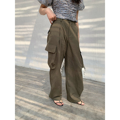 Trendy versatile pants multi-pocket straight overalls