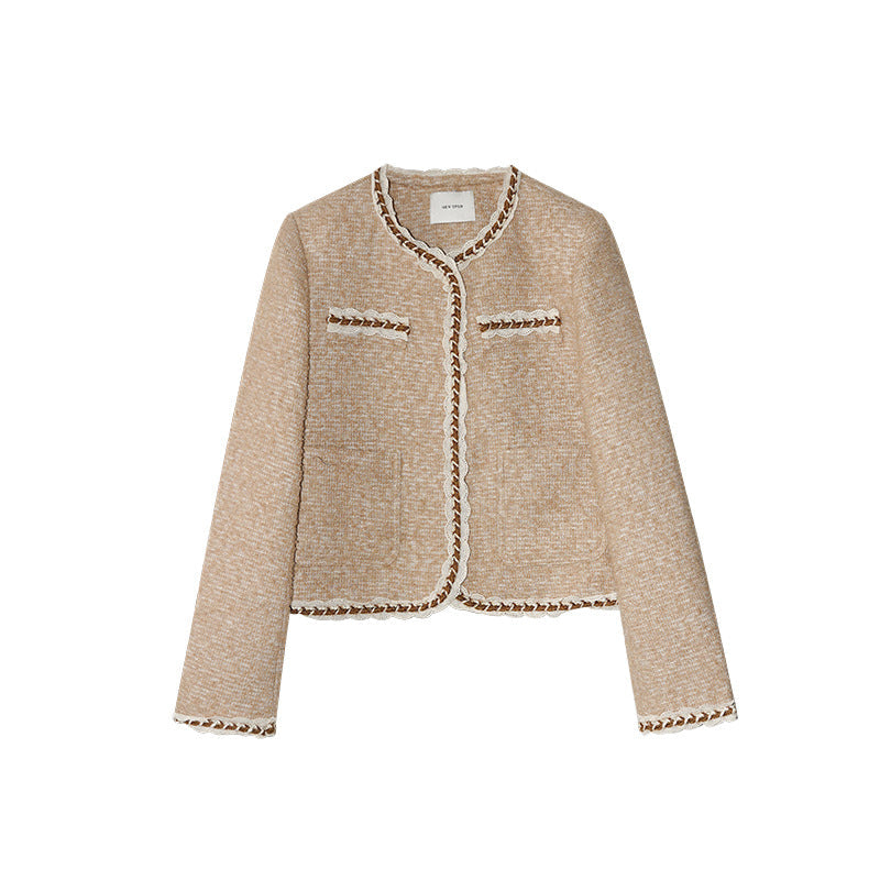 Vintage fungus edge round neck polished small fragrant jacket