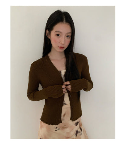 Versatile Lyocell pit strip long-sleeved v-neck knitted cardigan