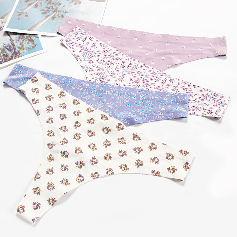 Low waist ice silk printed underwear women's nylon breathable quick-drying seamless women's briefs thin