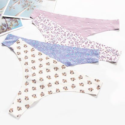 Low waist ice silk printed underwear women's nylon breathable quick-drying seamless women's briefs thin