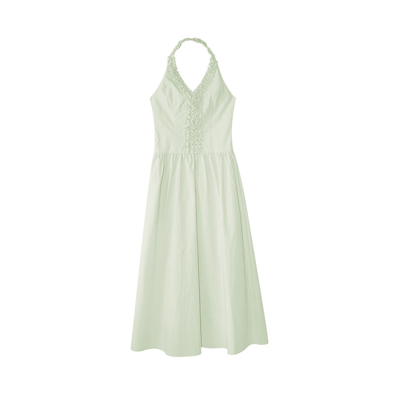Small fresh age-reducing fungus edge neck halter dress