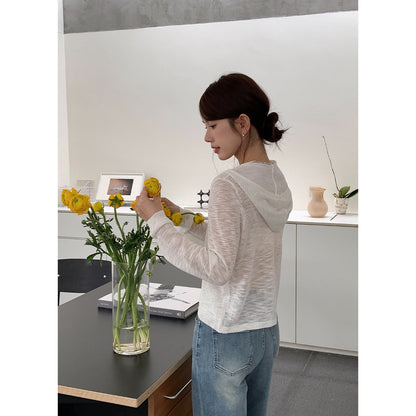 Long Sleeve Hooded Fake Two-Piece Knitted Pullover Sweater Korean