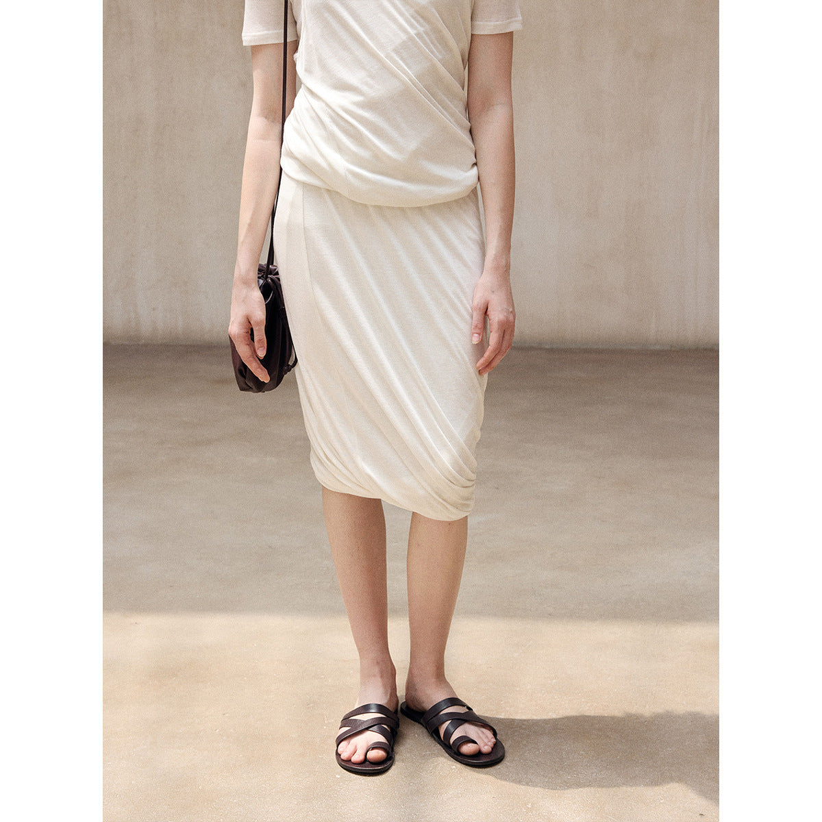 Sheep wool Tencel knitted design sense irregular twist versatile medium and long skirt