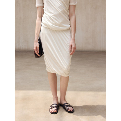 Sheep wool Tencel knitted design sense irregular twist versatile medium and long skirt