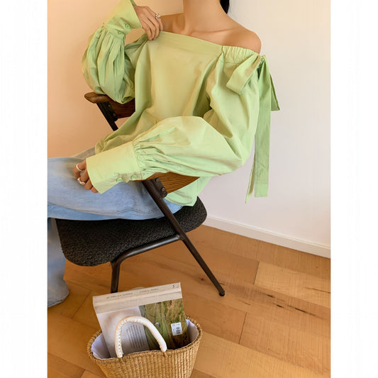 Early Spring French Coffee Break Beautiful Temperament Strap-on Shoulder Shirt