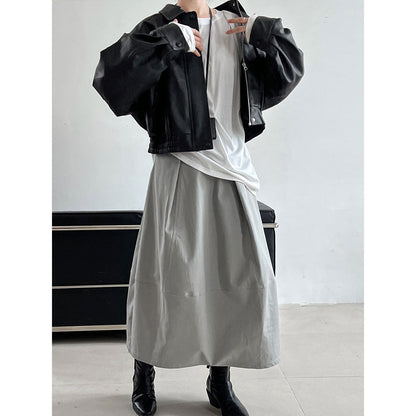 Hong Kong-style leather jacket women's early spring new loose short PU motorcycle leather jacket top