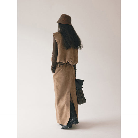 Windproof and warm textured suede cloud padded cotton retro vest jacket