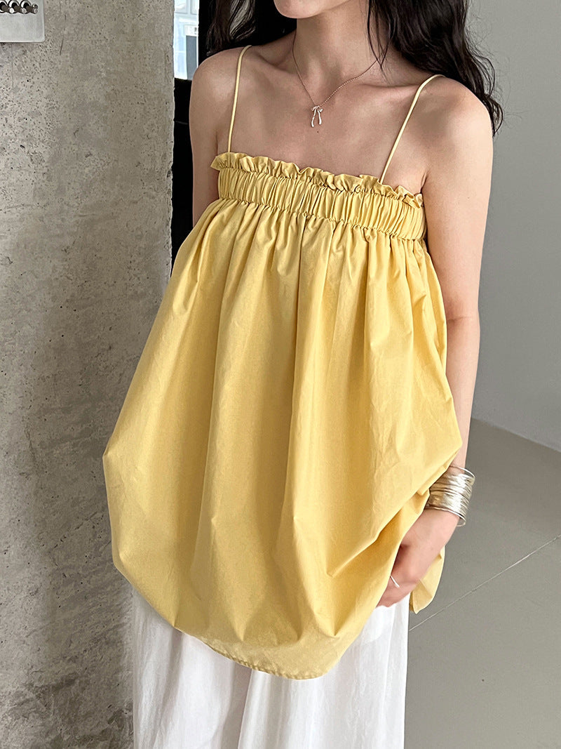 Korean camisole women's summer new one-shoulder resort style fungus mid-length top