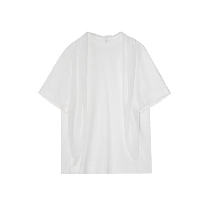 Celebrity scarf collar streamer pure cotton loose short-sleeved T-shirt