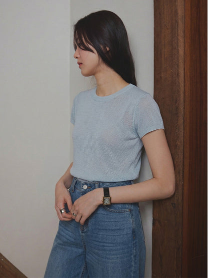 Seamless one-piece short-sleeved knitted sweater lazy top