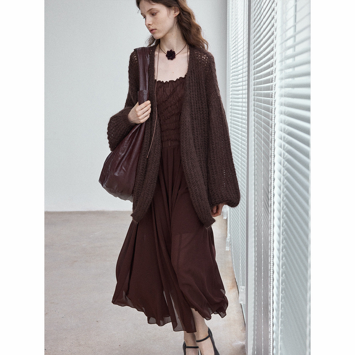 Hollow Mahai wool knitted cardigan daily commute soft waxy skin-friendly versatile jacket
