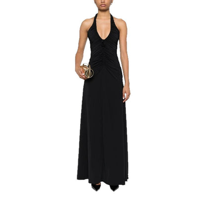 Stylish sexy pleated V-neck babes slim-fit lace-up dress