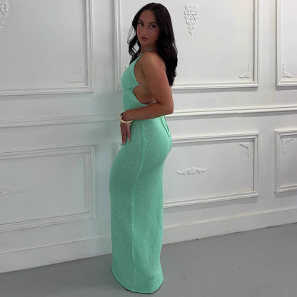 Women's New Fashion Sexy Spice Girl Beauty Back Suspender Dress Flower Slim Knitted Dress